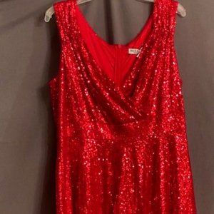 Red sequin sleveless mid knee dress